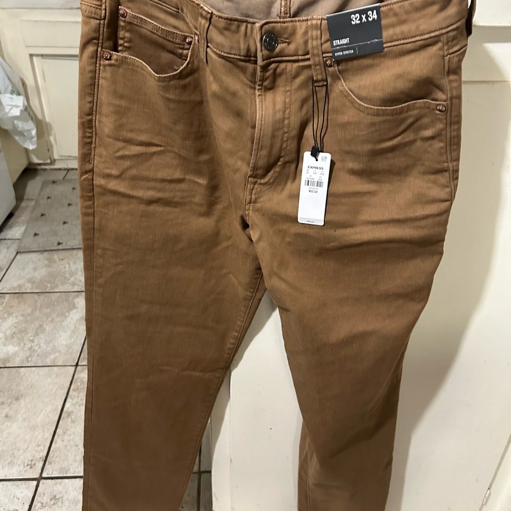 Express Men's Tan Straight Jeans hyper stretch